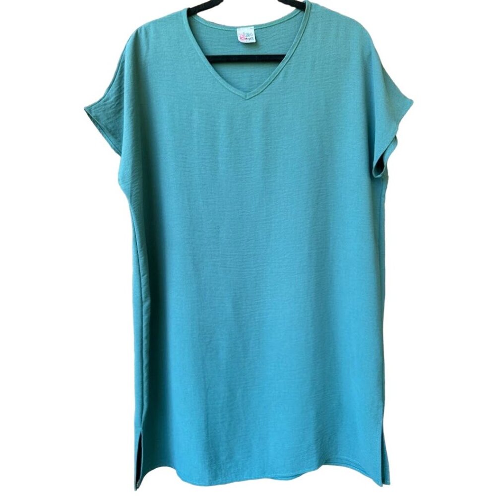 The ZigZag Stripe Women's‎ Teal V-Neck Tunic Dress Size Large
